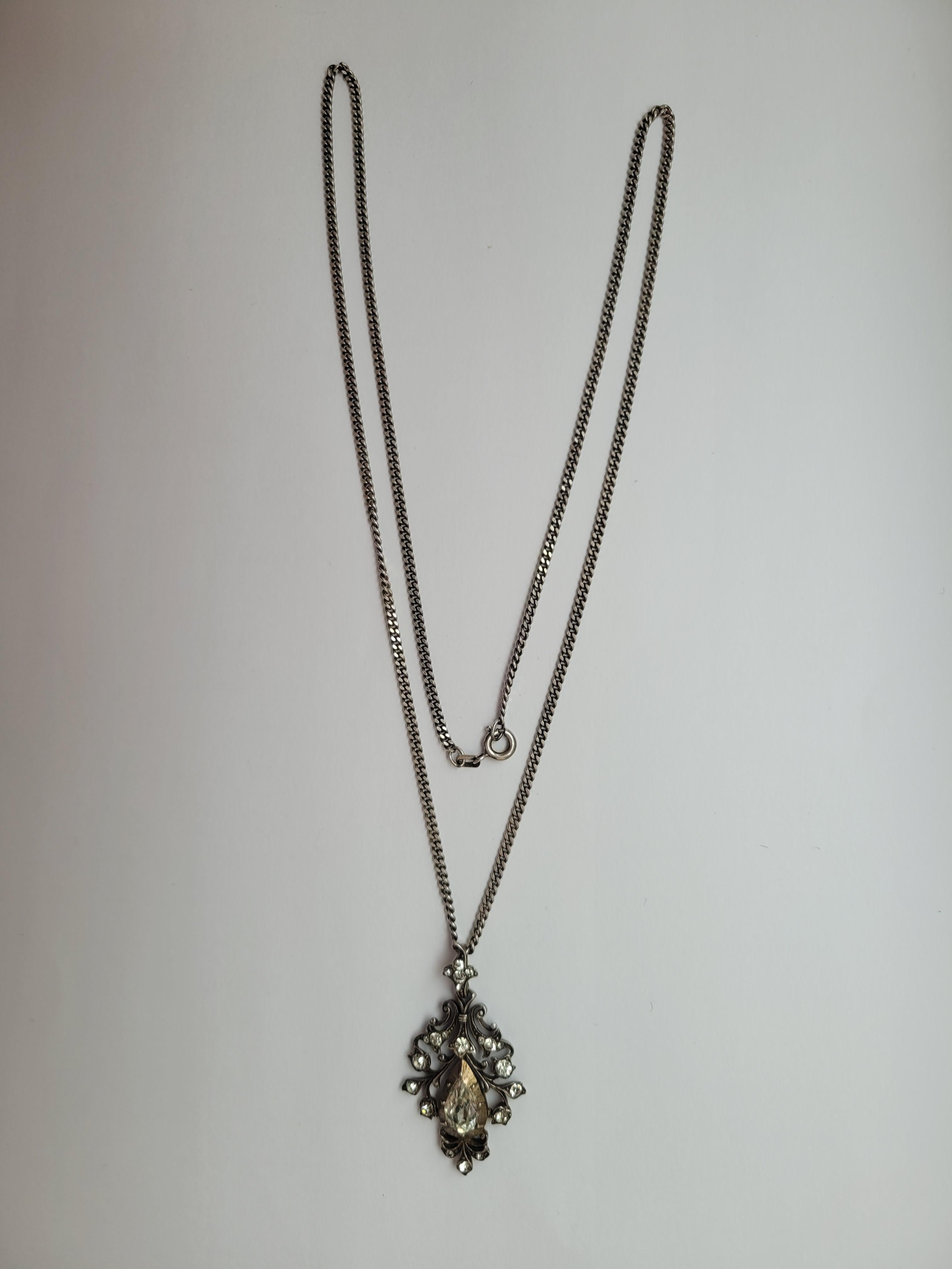 Antique Silver Paste Drop pendant necklace For Sale 5