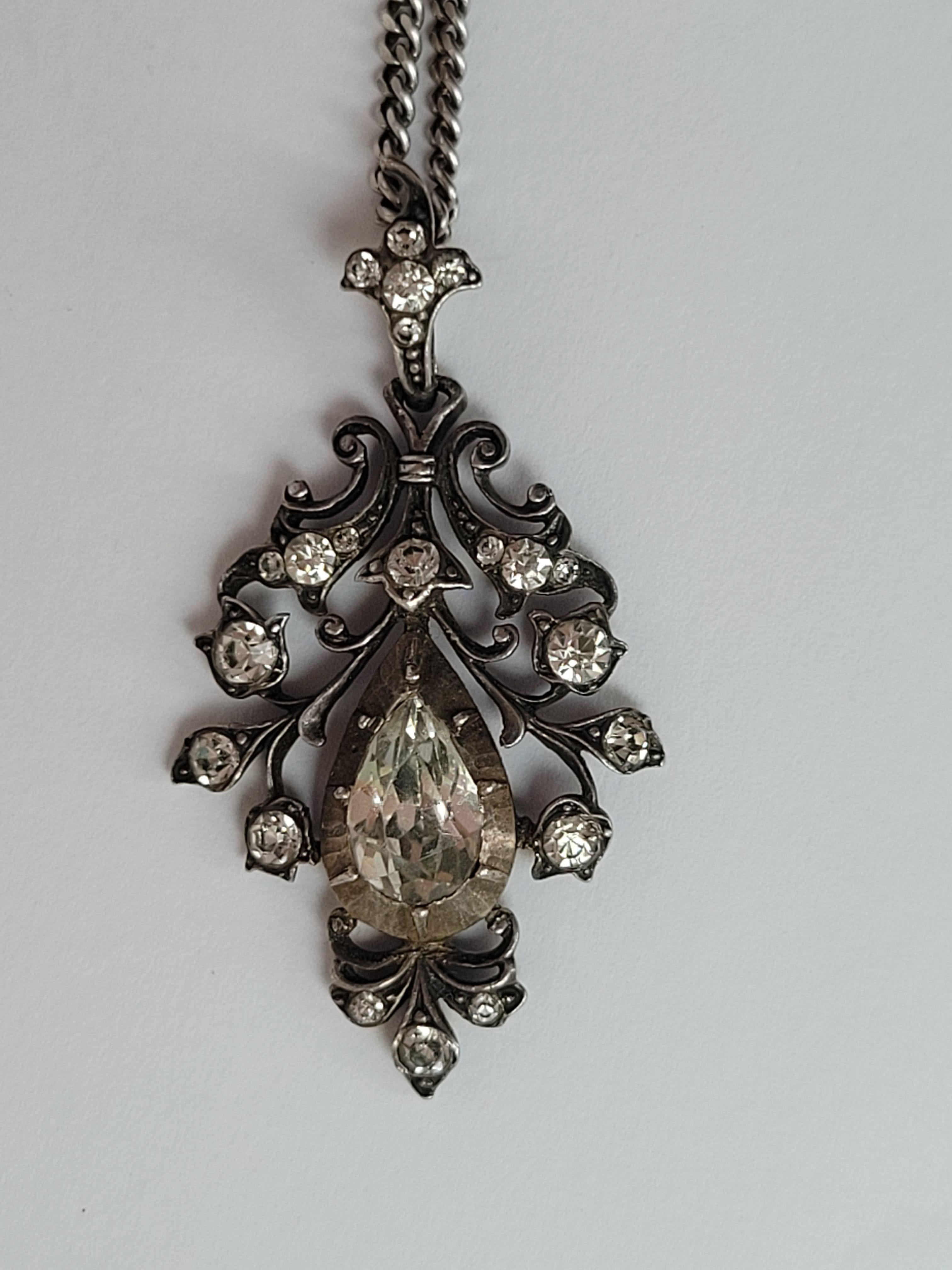 Georgian Antique Silver Paste Drop pendant necklace For Sale