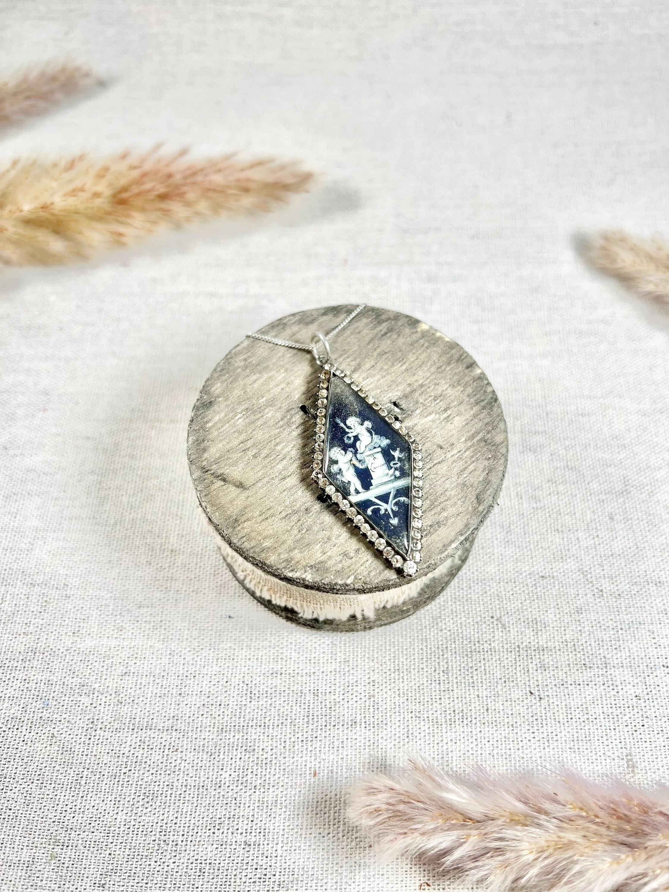 Antique Silver & Paste, Early Victorian Cherub Miniature Pendant For Sale 4