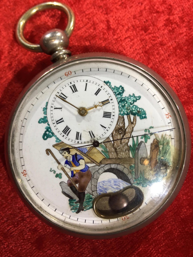 Antique Silver Pendulum Swinging Pocket Watch For Sale at 1stdibs