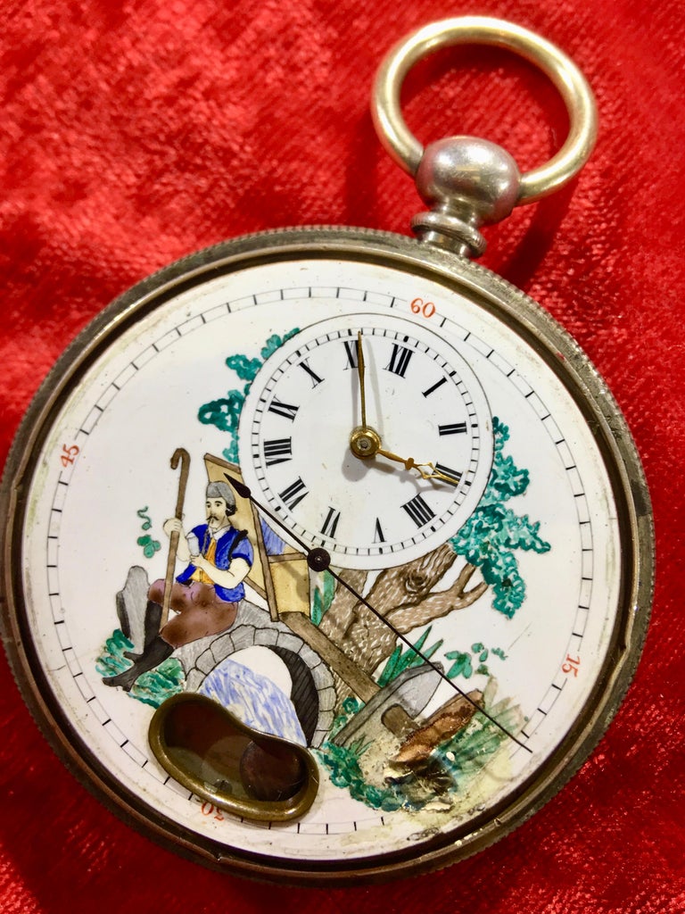 Antique Silver Pendulum Swinging Pocket Watch For Sale at 1stdibs