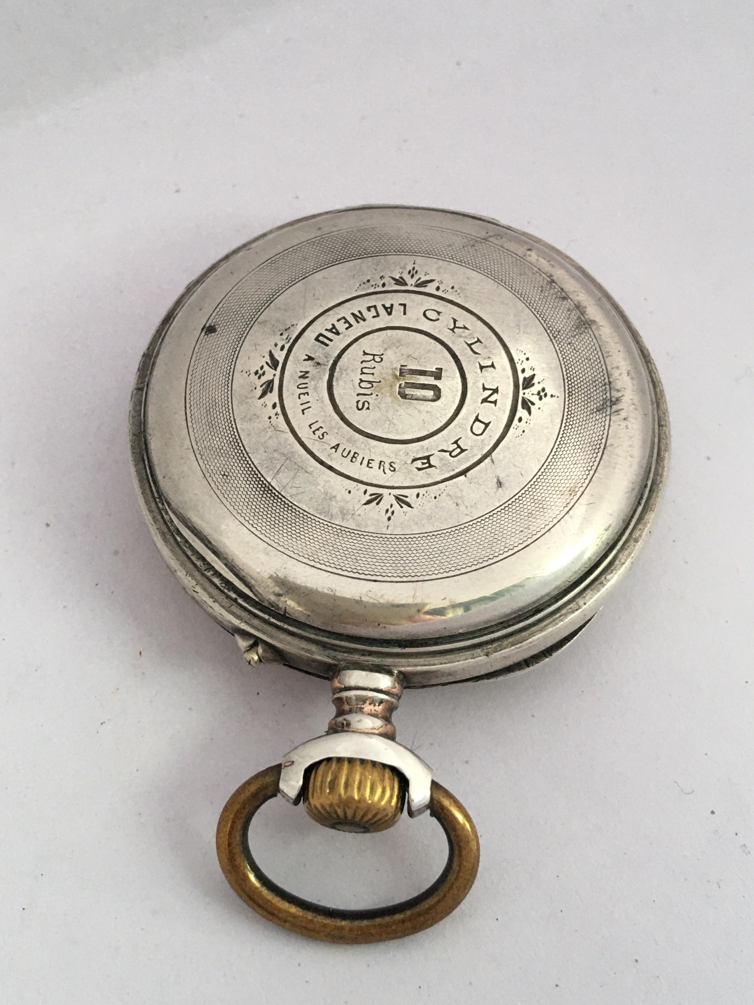 Antique Silver Pin Set Hand Winding Pocket Watch For Sale 3