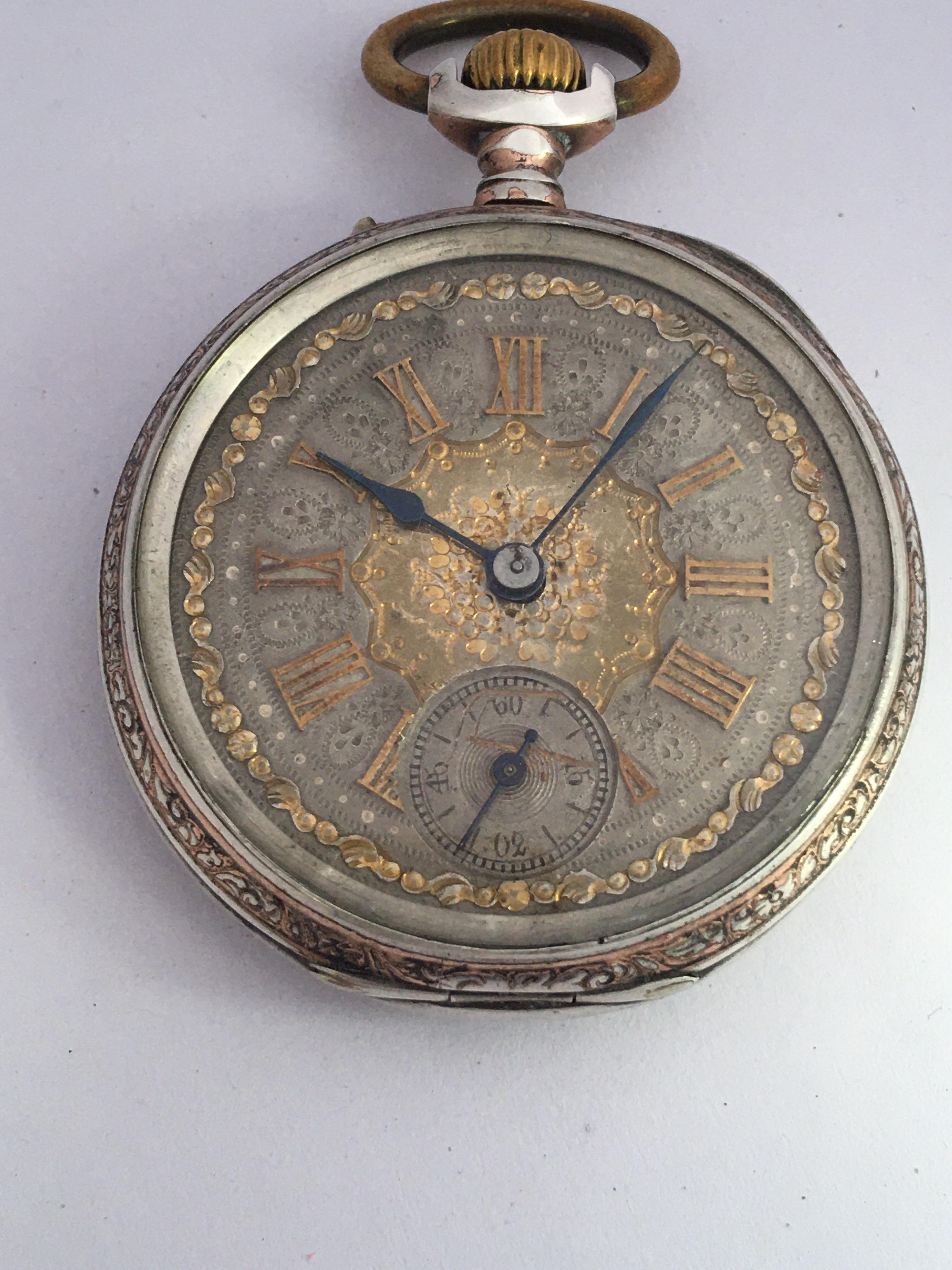Antike Taschenuhr mit Silbernadel, Handaufzug im Angebot 8