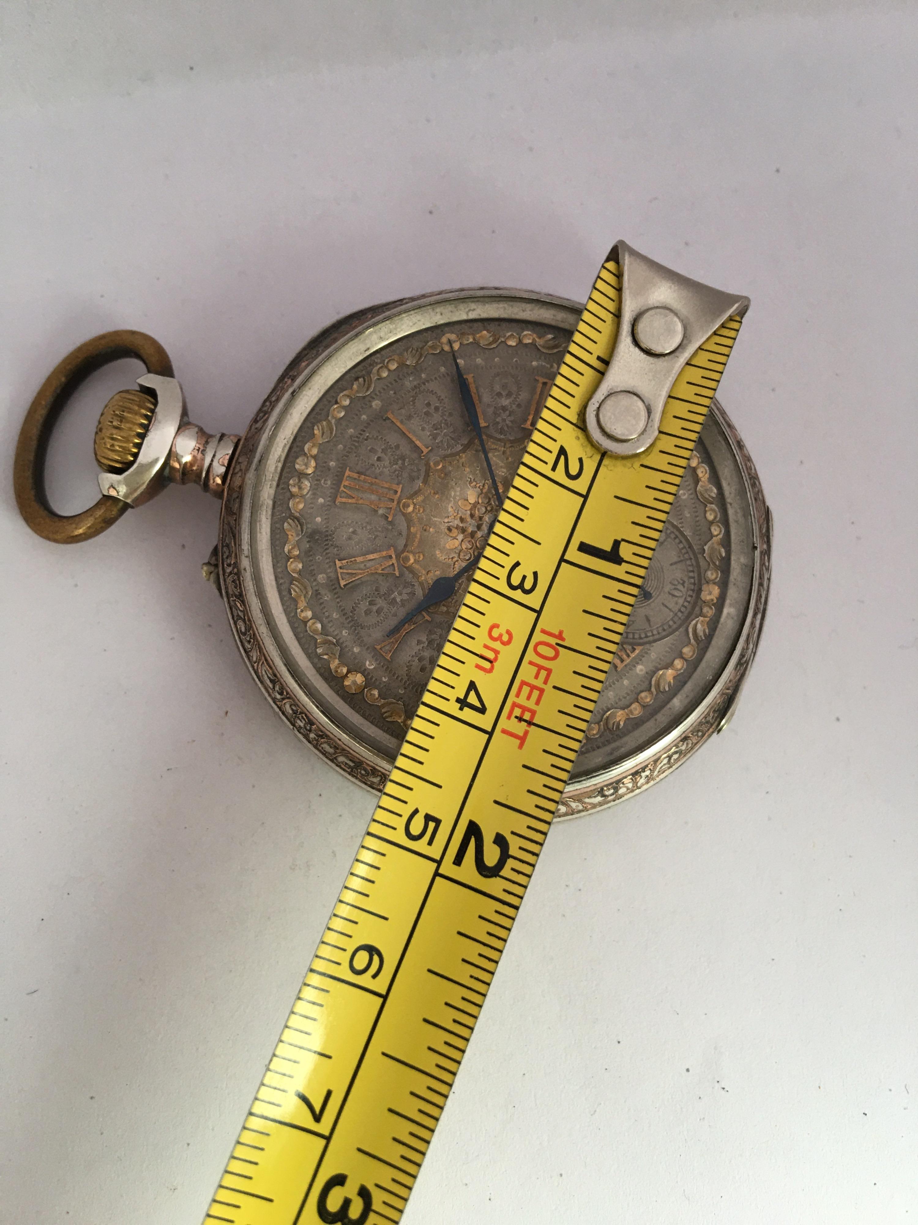 Women's or Men's Antique Silver Pin Set Hand Winding Pocket Watch For Sale