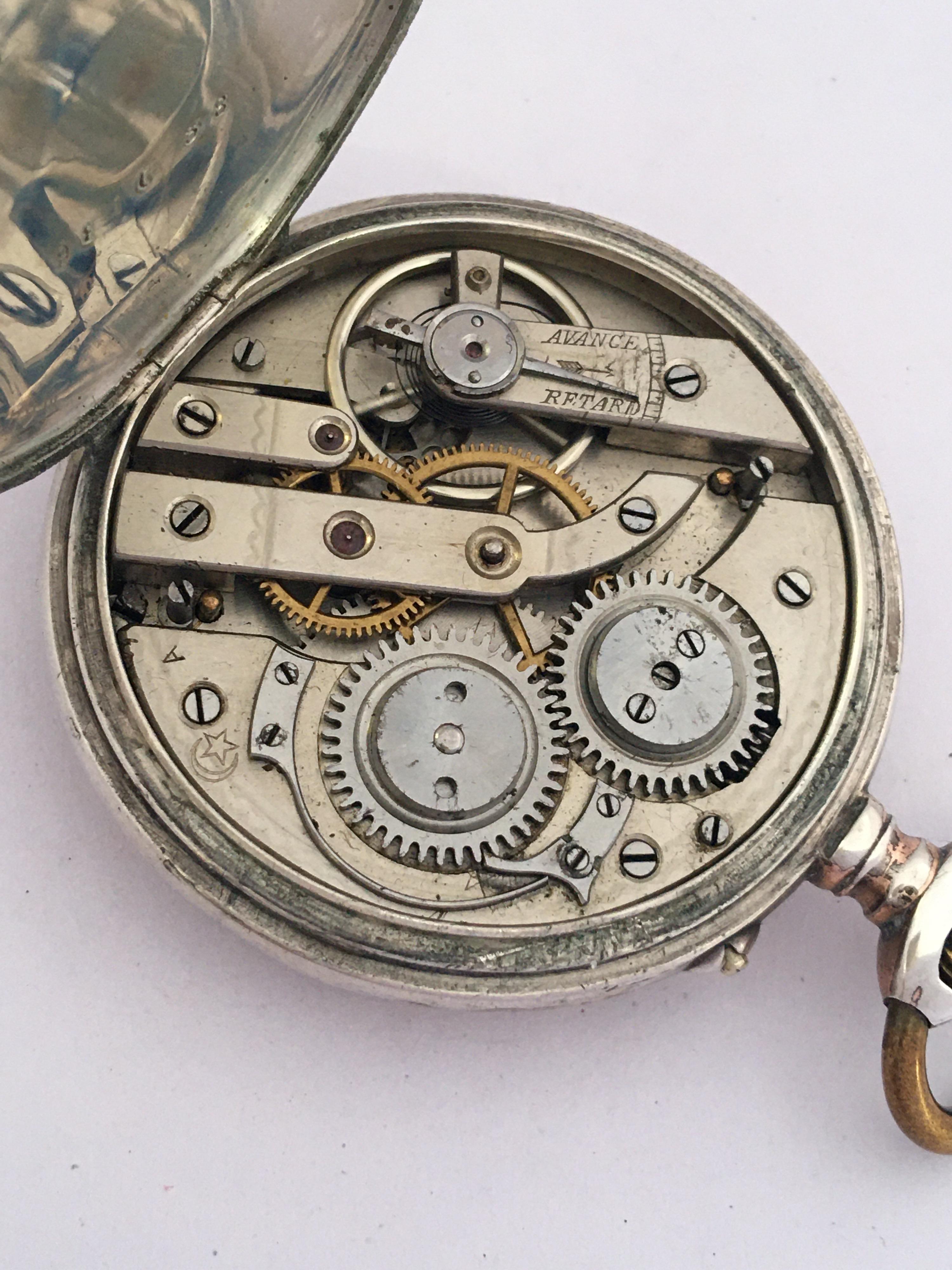 Antique Silver Pin Set Hand Winding Pocket Watch For Sale 1