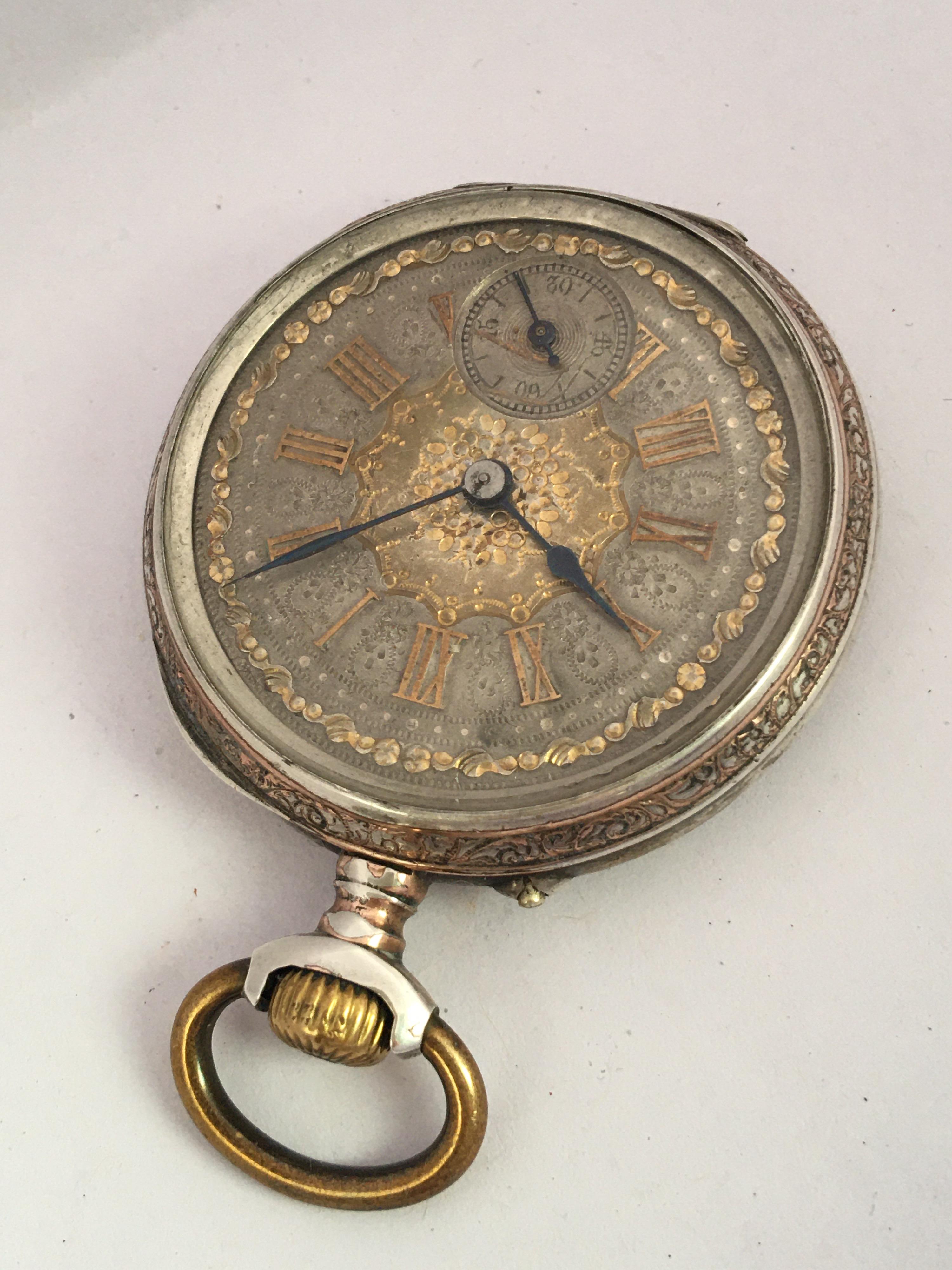 Antike Taschenuhr mit Silbernadel, Handaufzug im Angebot 5