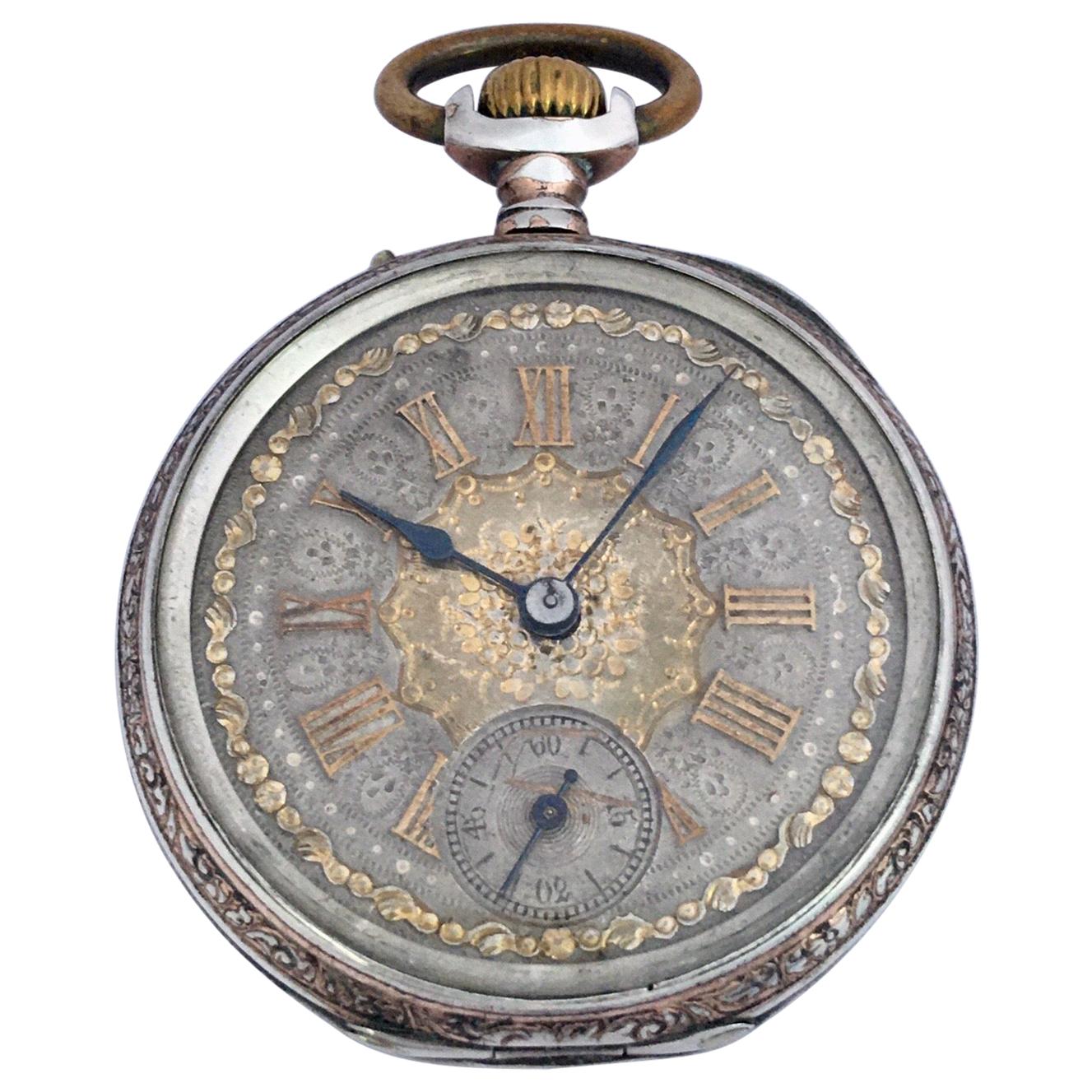 Antique Silver Pin Set Hand Winding Pocket Watch For Sale