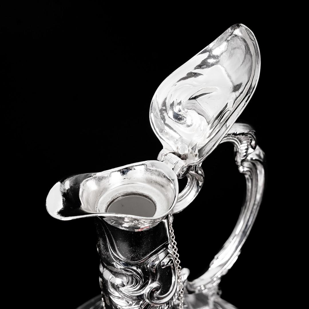 Jarra de Plata Antigua, Jarra de Cristal CLARET Jarra de Cristal Decorativa Itay de Plata Italiano en venta