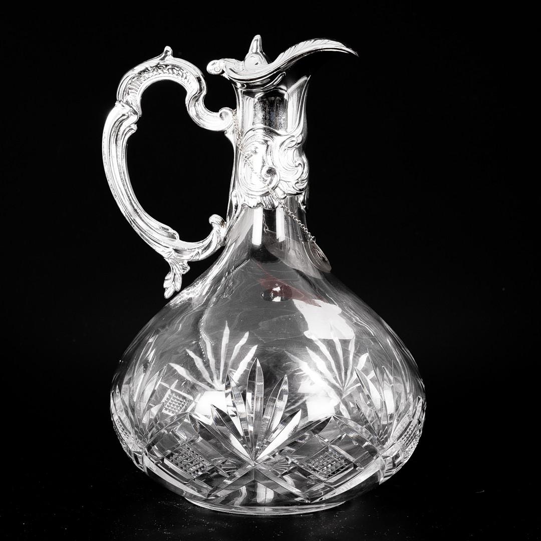Jarra de Plata Antigua, Jarra de Cristal CLARET Jarra de Cristal Decorativa Itay de Plata Tallado en venta