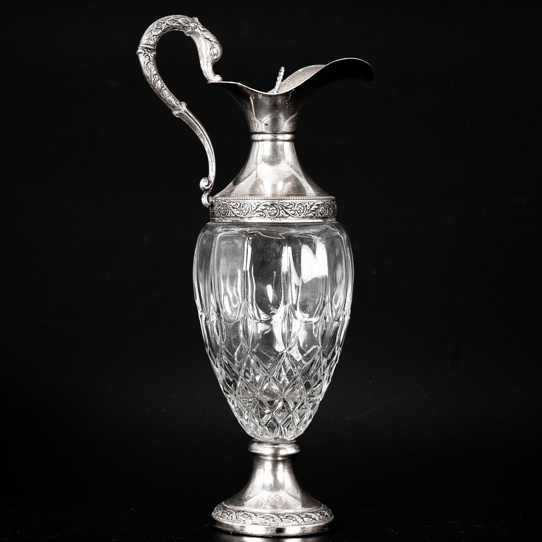 Jarra de Plata Antigua, Jarra de Cristal CLARET Jarra de Cristal Decorativa Itay de Plata Presionado