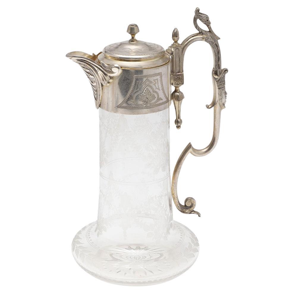 Jarra de Plata Antigua, JARRA DE CLARET Decorativa Frasco de Cristal Itay de Plata