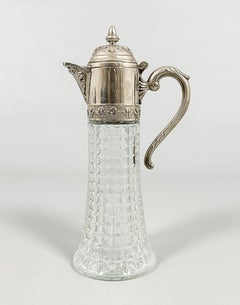 Brocca d'argento antica, Italia Brocca di cristallo CLARET Boccale decorativo di cristallo A. Silver