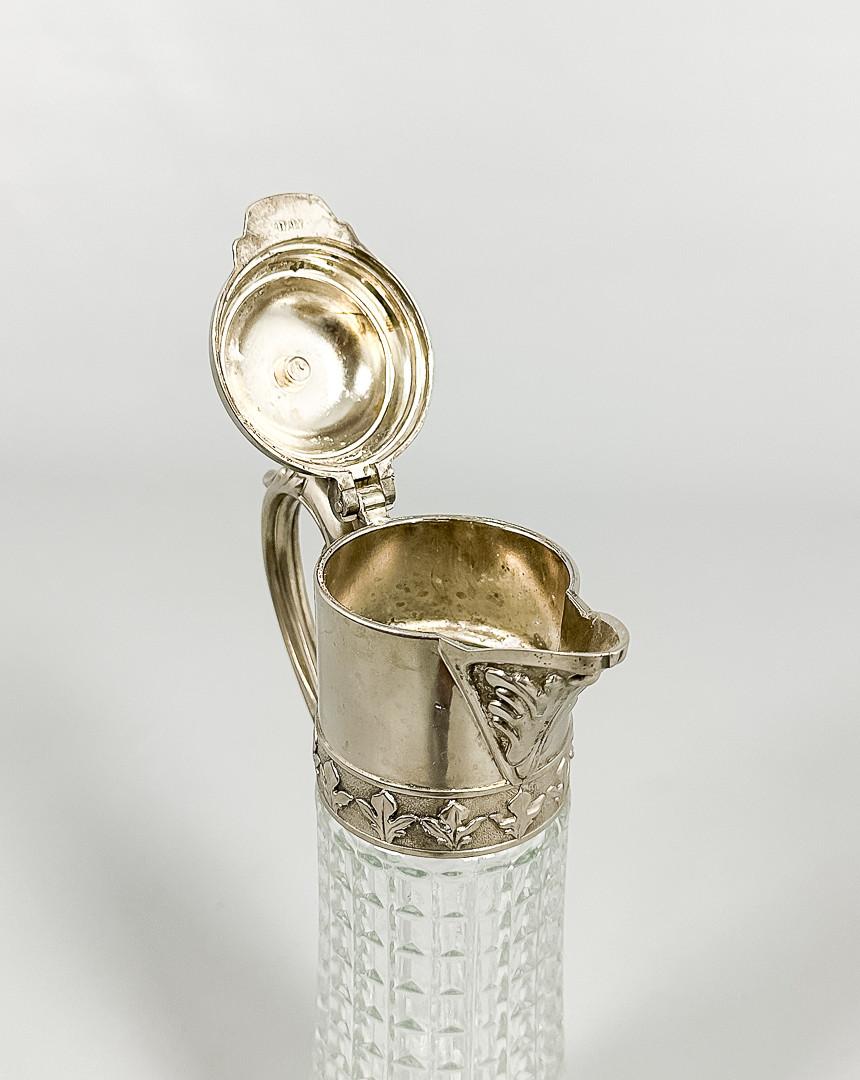 Italiano Brocca d'argento antica, Italia Brocca di cristallo CLARET Boccale decorativo di cristallo A. Silver in vendita
