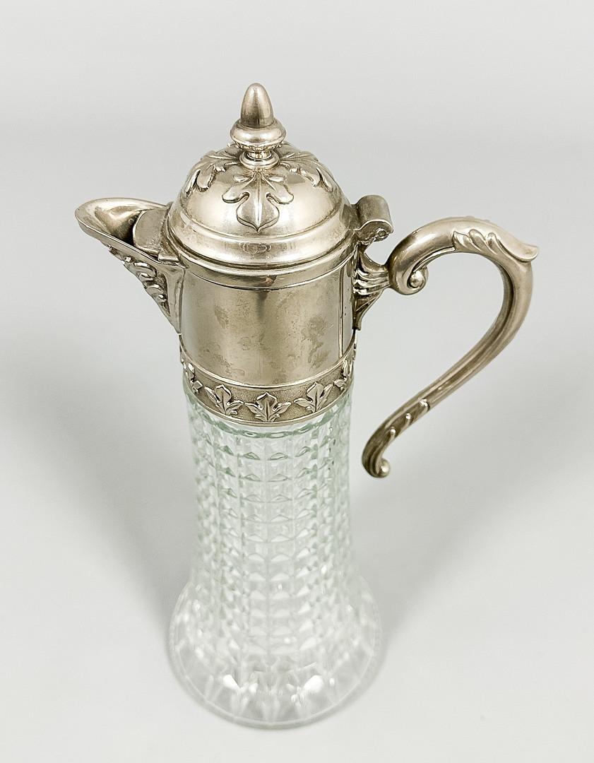 Intagliato Brocca d'argento antica, Italia Brocca di cristallo CLARET Boccale decorativo di cristallo A. Silver in vendita