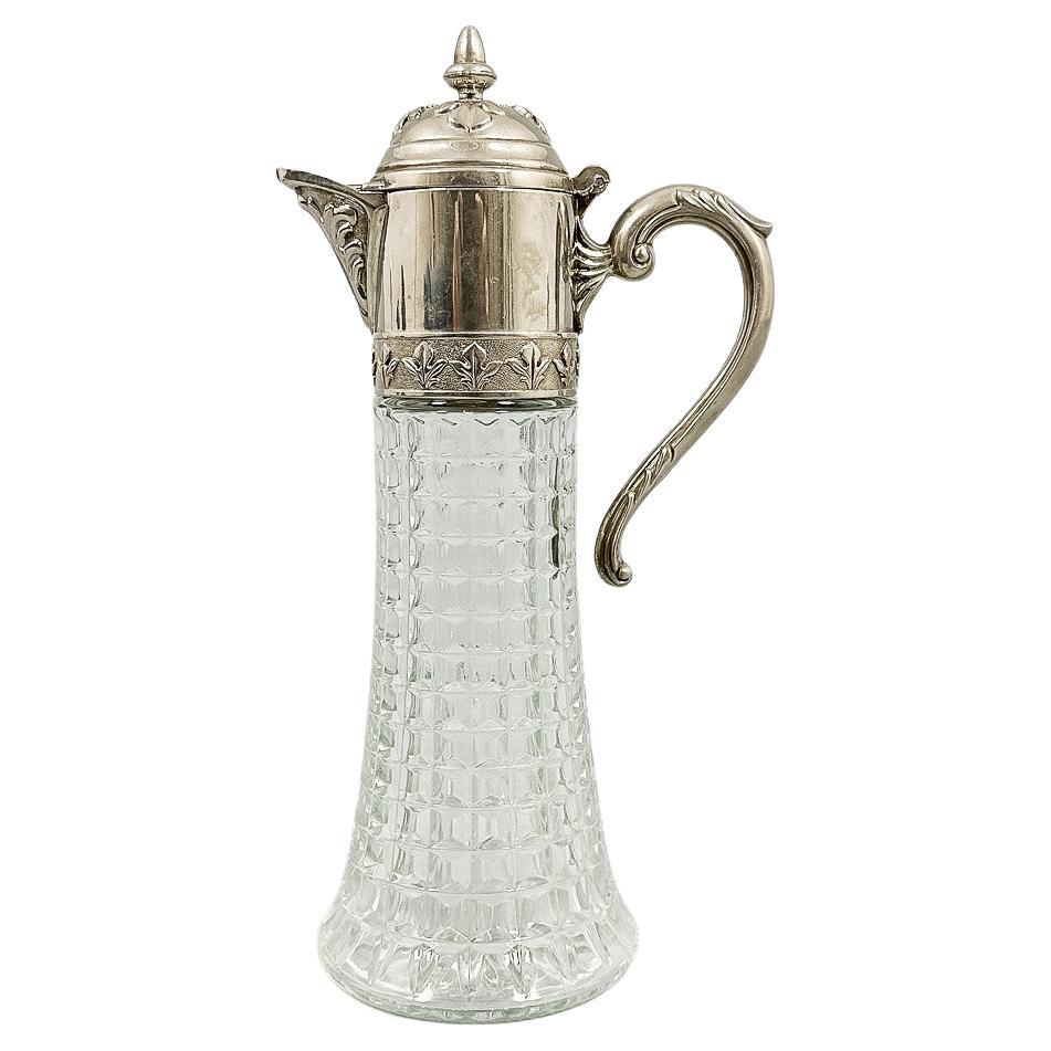 Brocca d'argento antica, Italia Brocca di cristallo CLARET Boccale decorativo di cristallo A. Silver in vendita