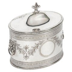 Antique Silver Plaed Tea Caddy by Martin Hall, 19th Century