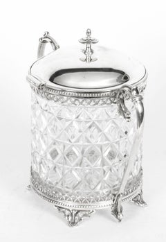 Antique Silver Plate and Cut Glass Biscuit Box Sheffield, 19th Century