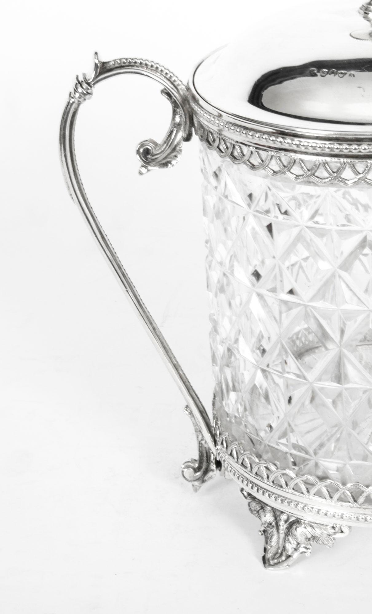 English Antique Silver Plate and Cut Glass Biscuit Box Sheffield, 19th Century For Sale