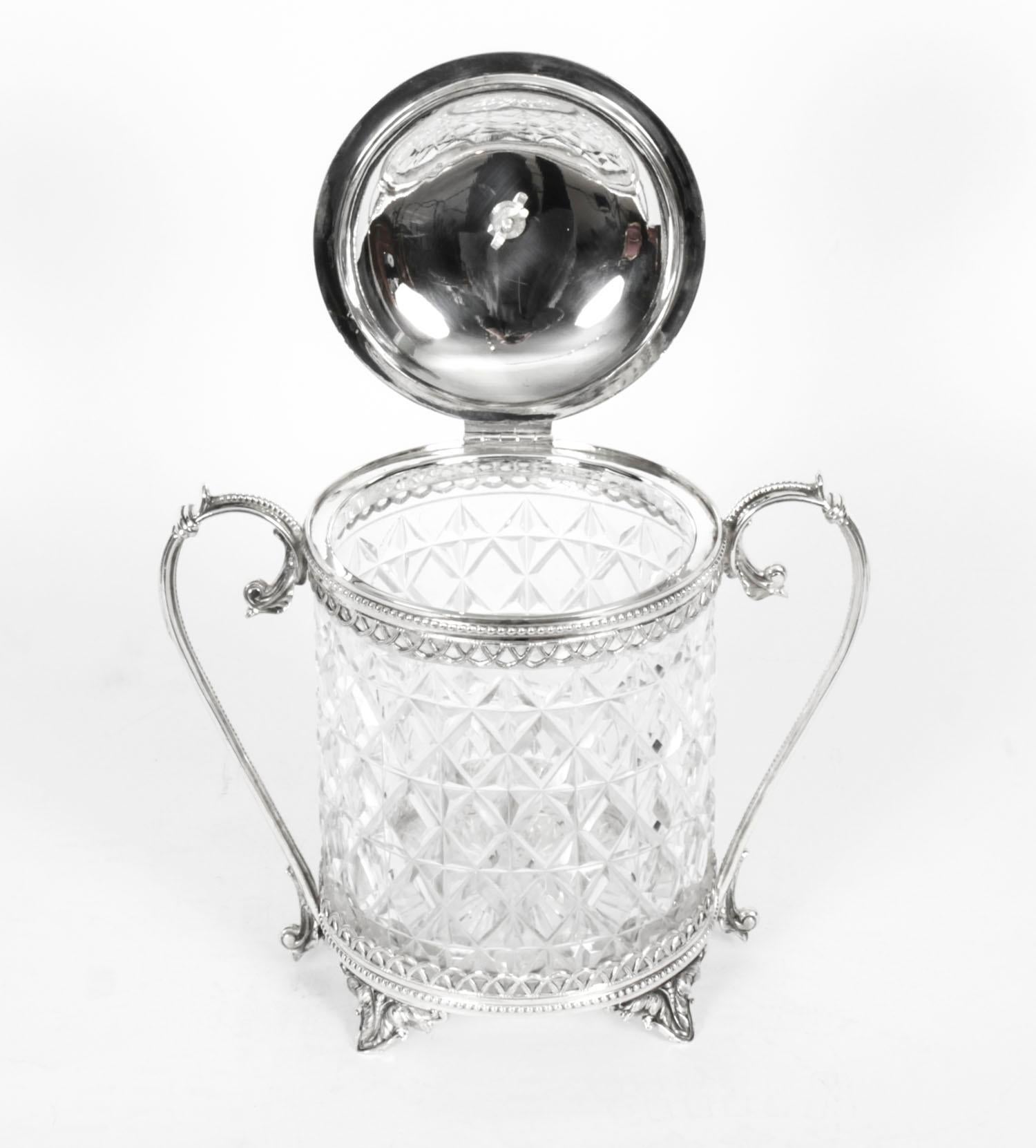 Antique Silver Plate and Cut Glass Biscuit Box Sheffield, 19th Century In Good Condition For Sale In London, GB