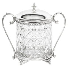 Antique Silver Plate and Cut Glass Biscuit Box Sheffield, 19th Century