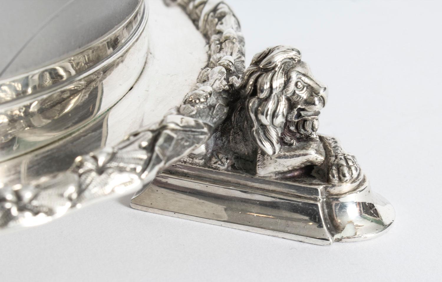 Antique Silver Plate and Cut Glass Drum Biscuit Box, 19th Century 6