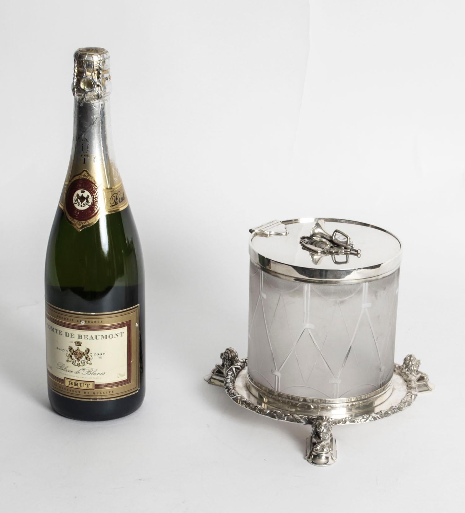 Antique Silver Plate and Cut Glass Drum Biscuit Box, 19th Century 9