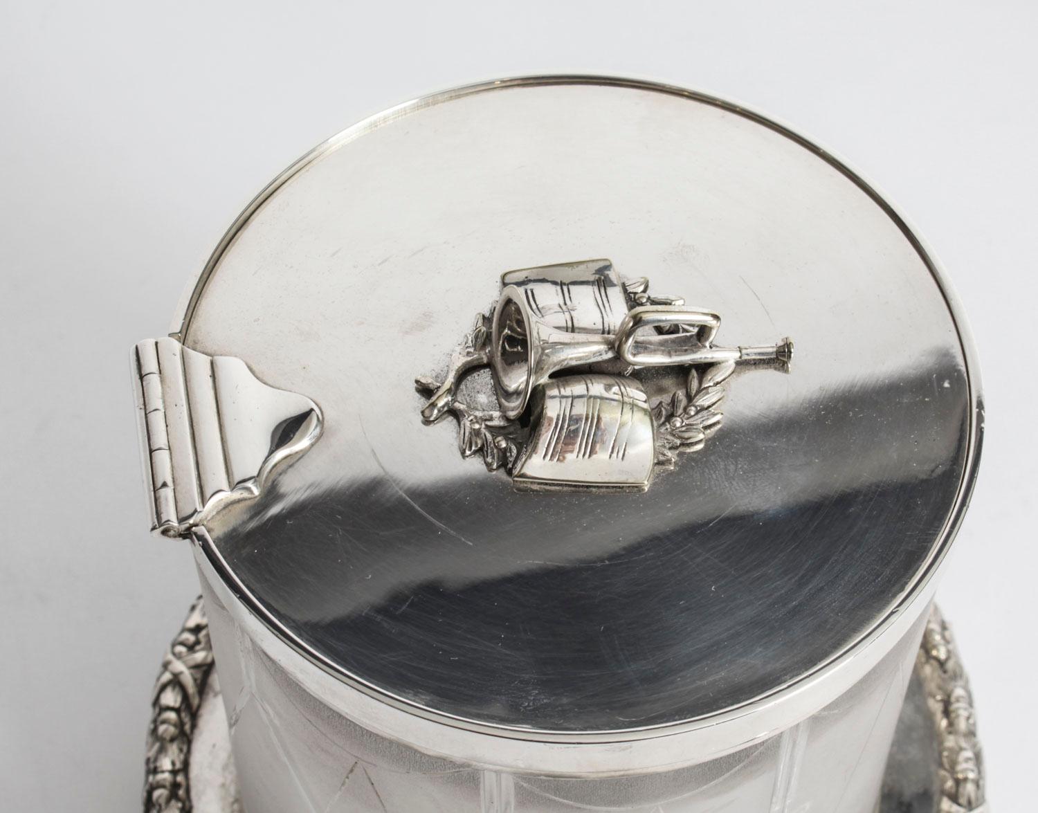Antique Silver Plate and Cut Glass Drum Biscuit Box, 19th Century In Good Condition In London, GB