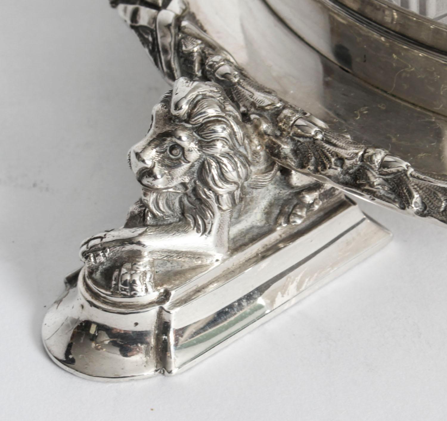 Antique Silver Plate and Cut Glass Drum Biscuit Box, 19th Century 3