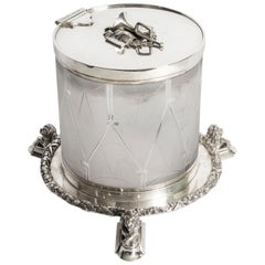Antique Silver Plate and Cut Glass Drum Biscuit Box, 19th Century