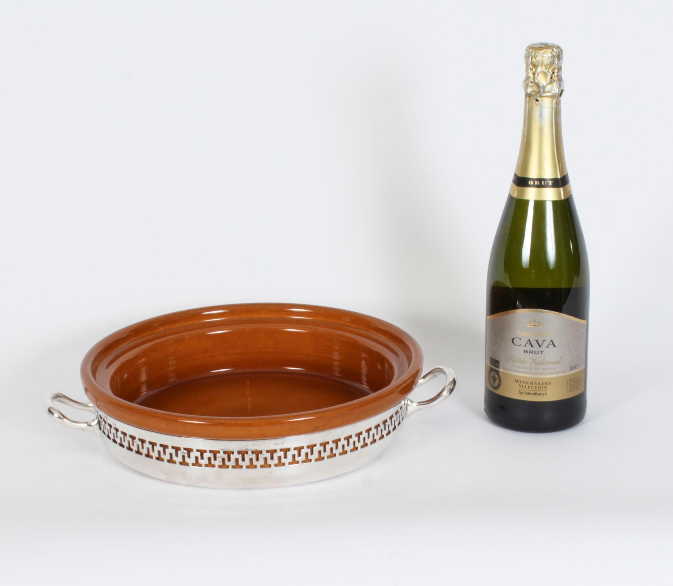 Antique Silver Plate and Terracotta Serving Dish by Wiskemann, 1920s 8