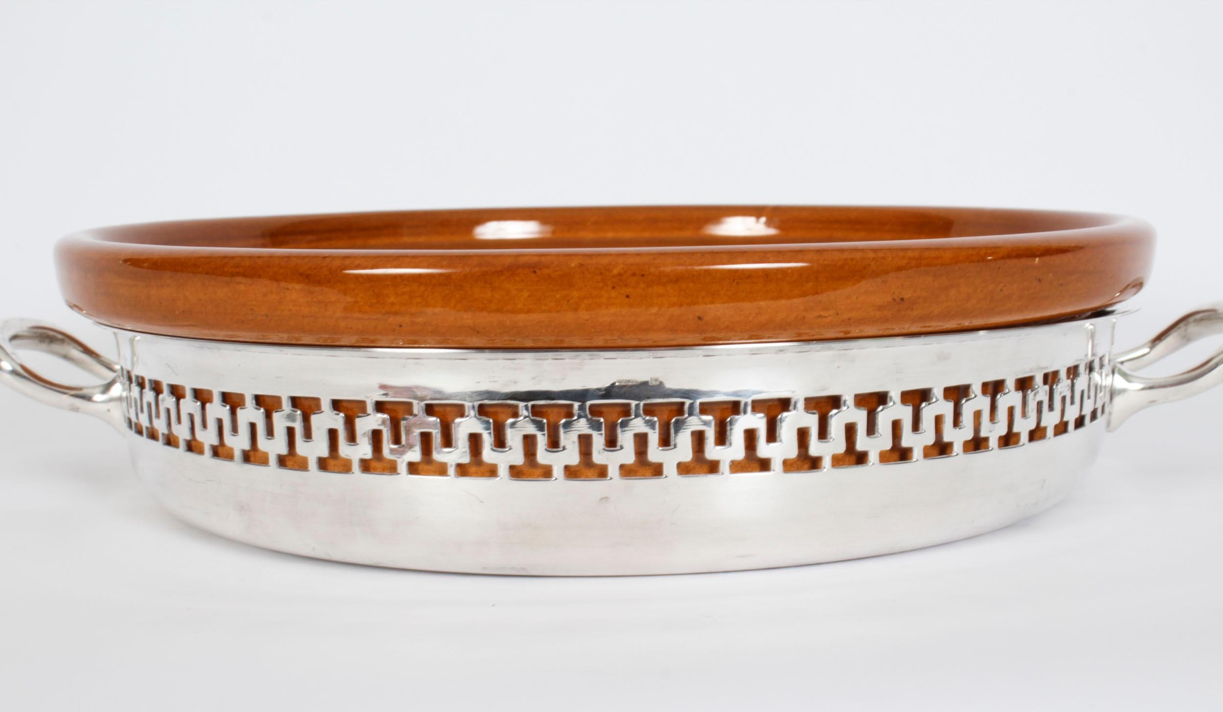 Antique Silver Plate and Terracotta Serving Dish by Wiskemann, 1920s In Good Condition In London, GB
