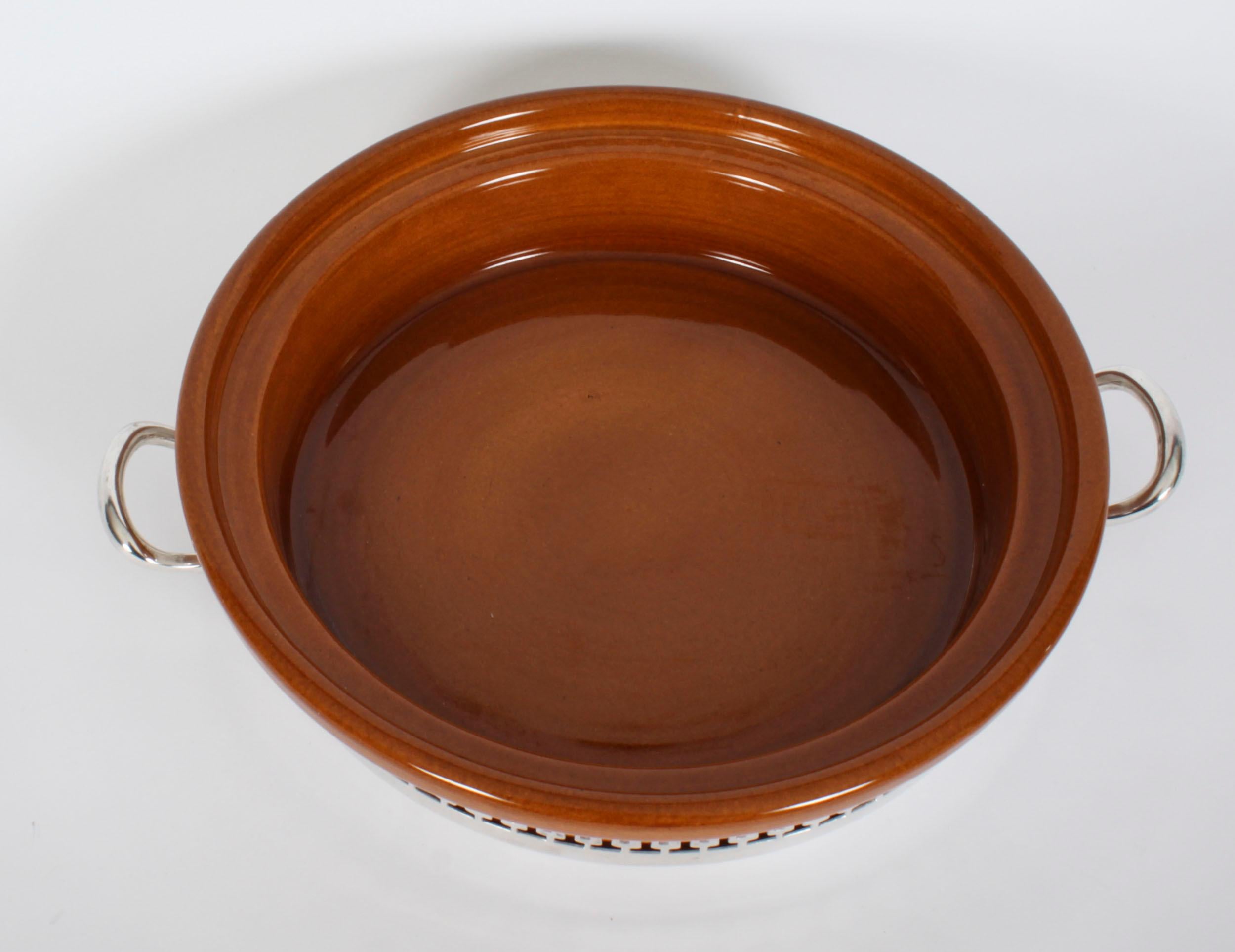 Antique Silver Plate and Terracotta Serving Dish by Wiskemann, 1920s 1