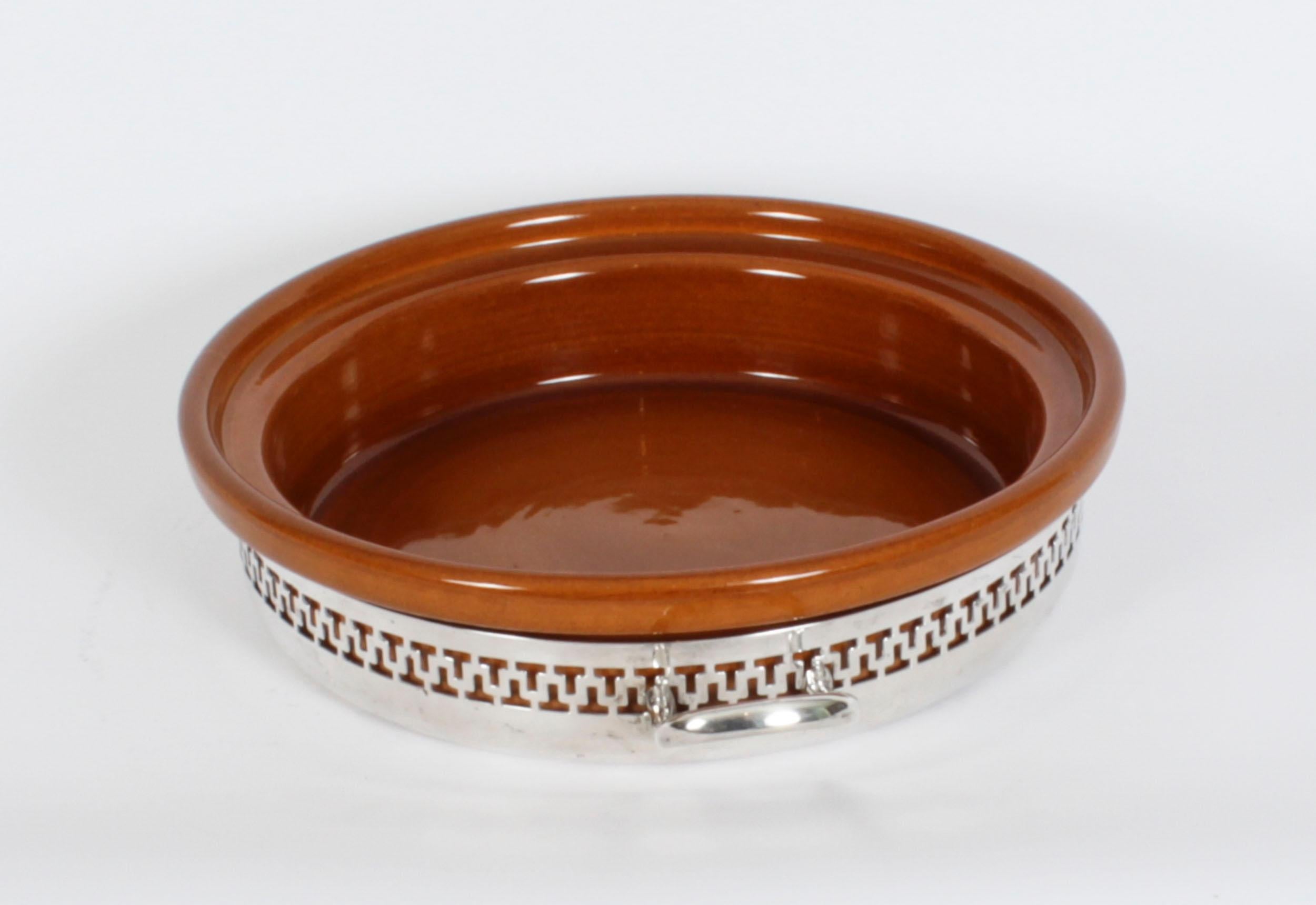 Antique Silver Plate and Terracotta Serving Dish by Wiskemann, 1920s 2