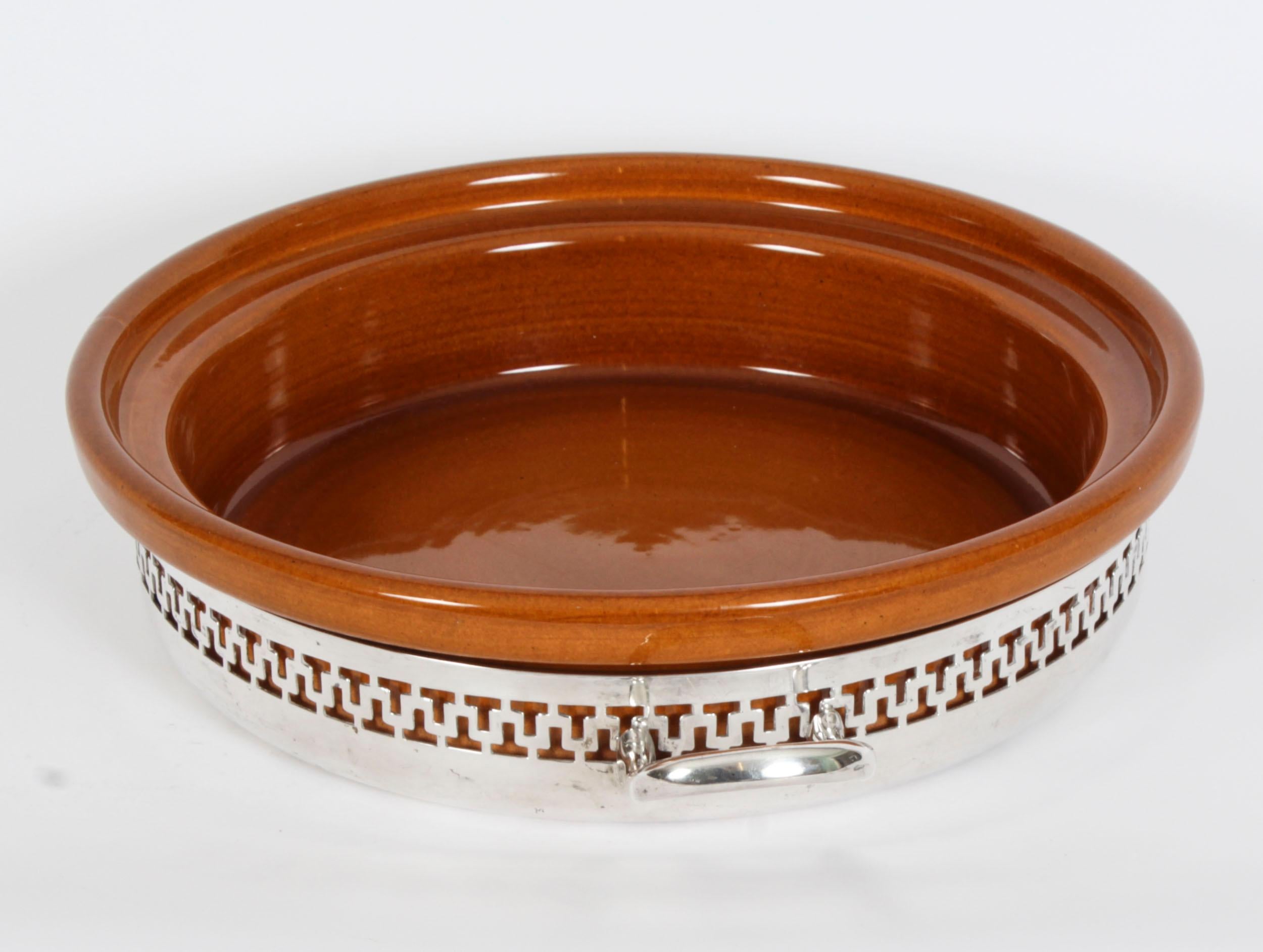 Antique Silver Plate and Terracotta Serving Dish by Wiskemann, 1920s 3