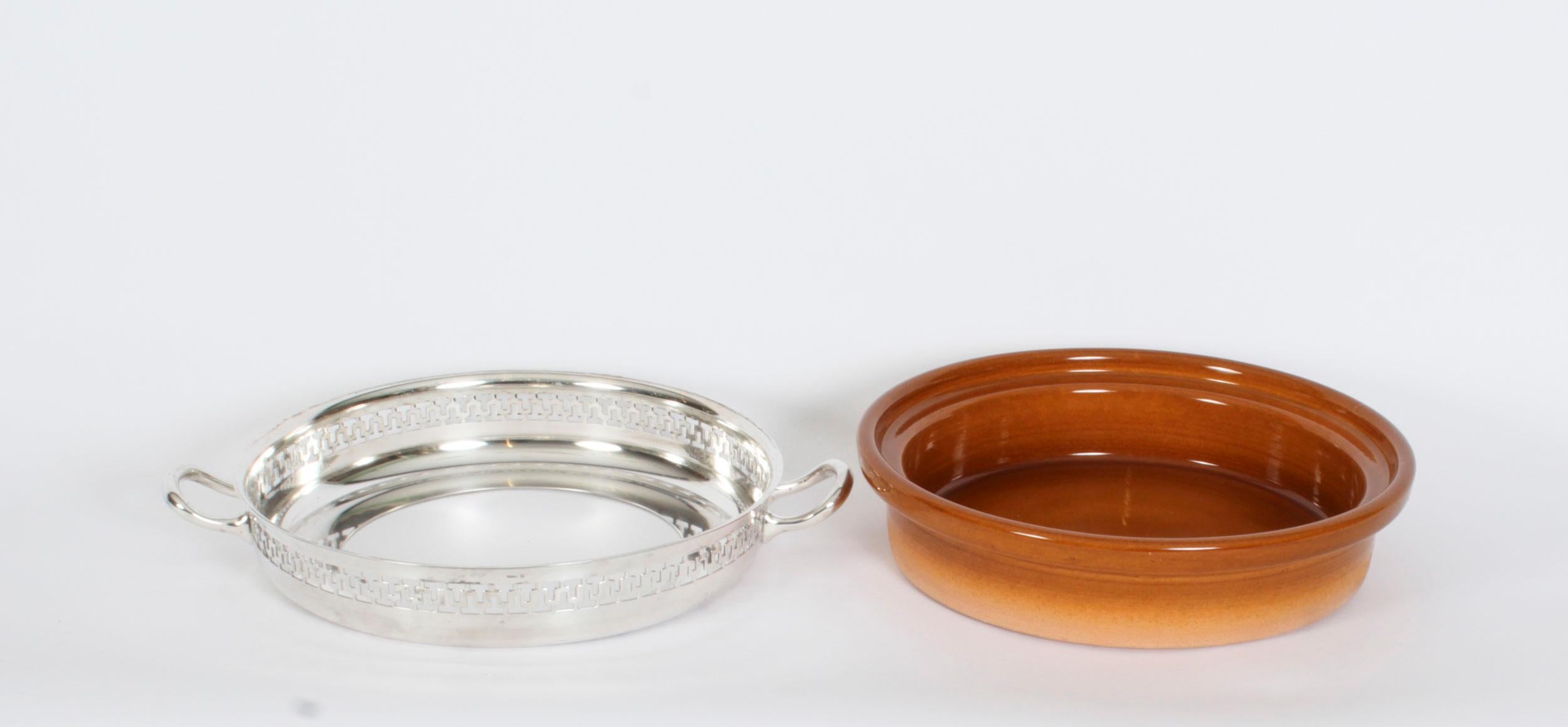 Antique Silver Plate and Terracotta Serving Dish by Wiskemann, 1920s 4
