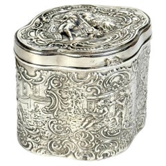 Antique Silver Plate Box or Tea Caddy with Decorative Panels