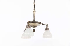 Antike versilberte Messing-Pendelleuchte GEC Mondstein-Glas Electrolier, um 1920