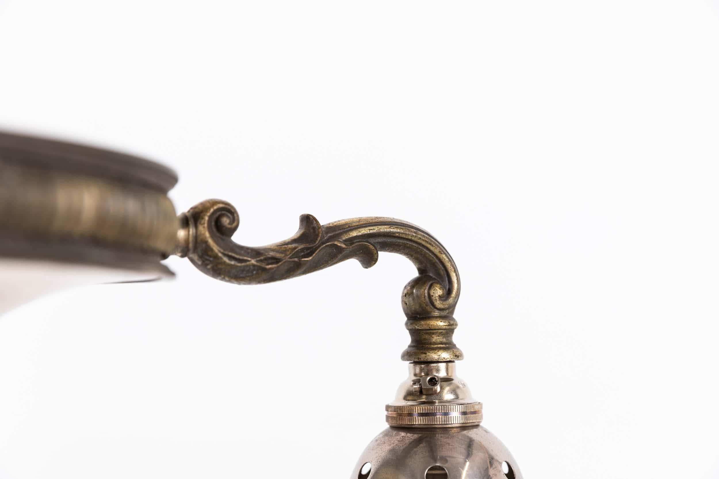 English Antique Silver Plate Brass GEC Moonstone Glass Electrolier Pendant Light, C.1920 For Sale