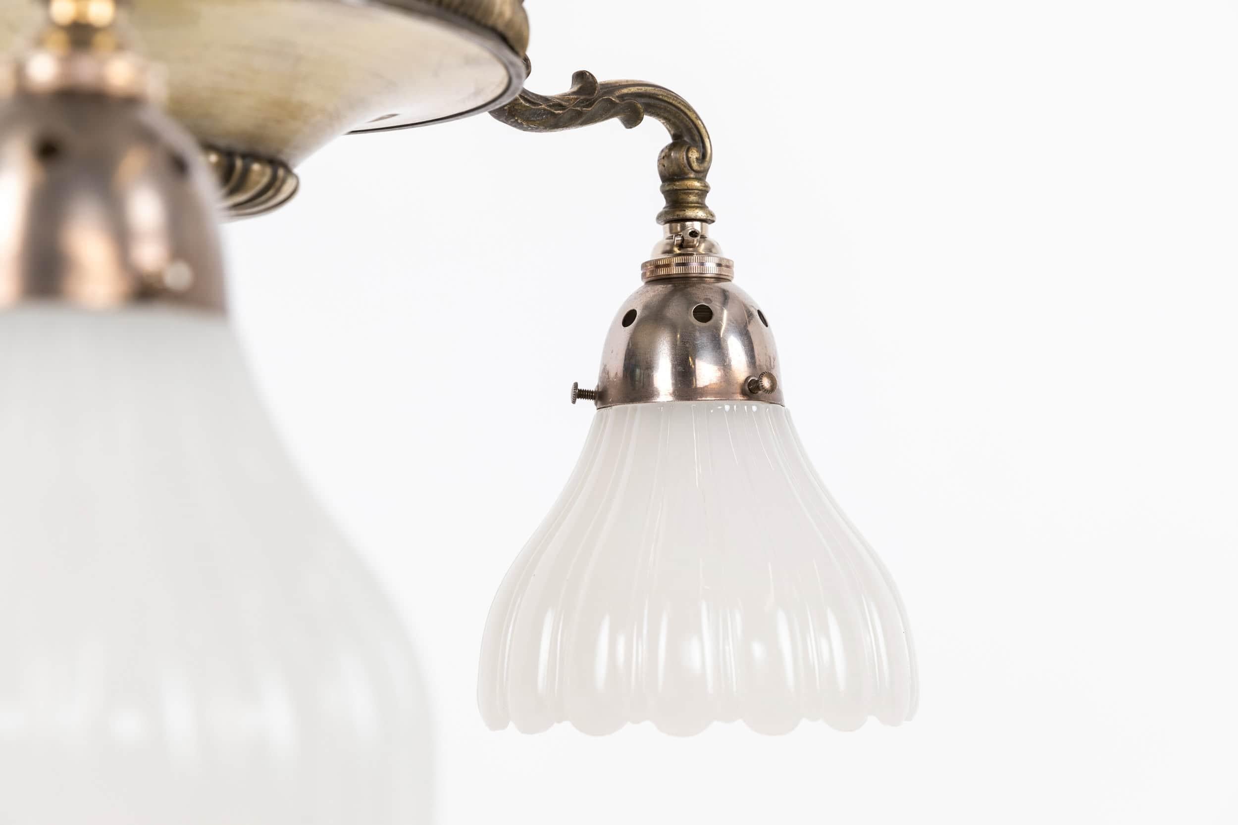 Antique Silver Plate Brass GEC Moonstone Glass Electrolier Pendant Light, C.1920 In Good Condition For Sale In London, GB
