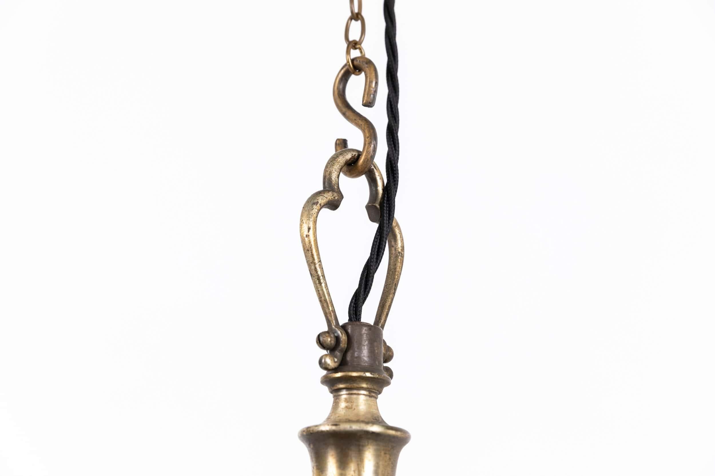 Antique Silver Plate Brass GEC Moonstone Glass Electrolier Pendant Light, C.1920 For Sale 2