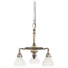 Antique Silver Plate Brass GEC Moonstone Glass Electrolier Pendant Light, C.1920