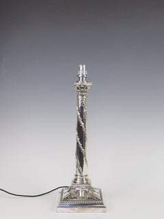 Antique Silver Plate Corinthian Column Table Lamp