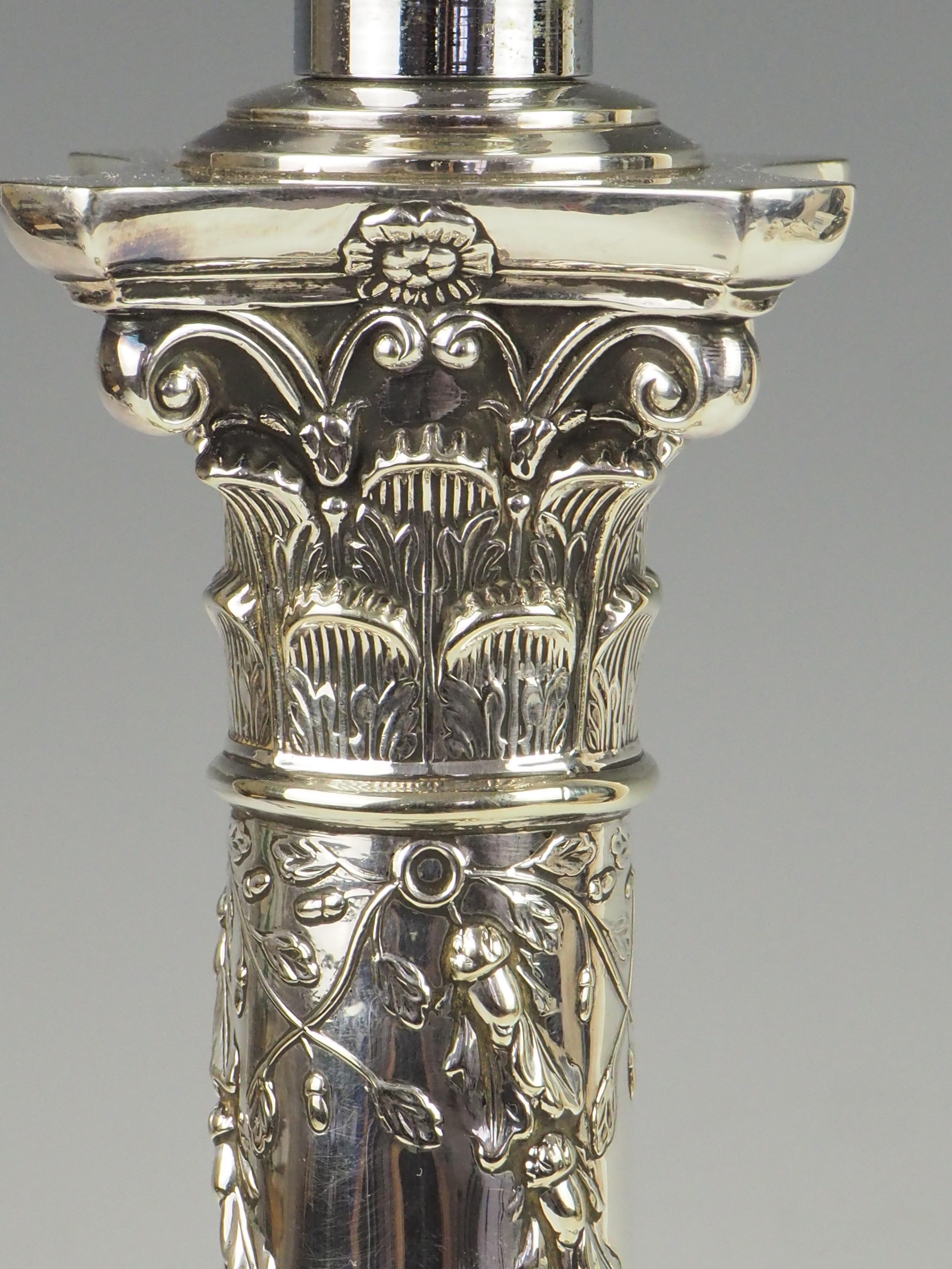 Antique Silver Plate Corinthian Column Table Lamp For Sale 1