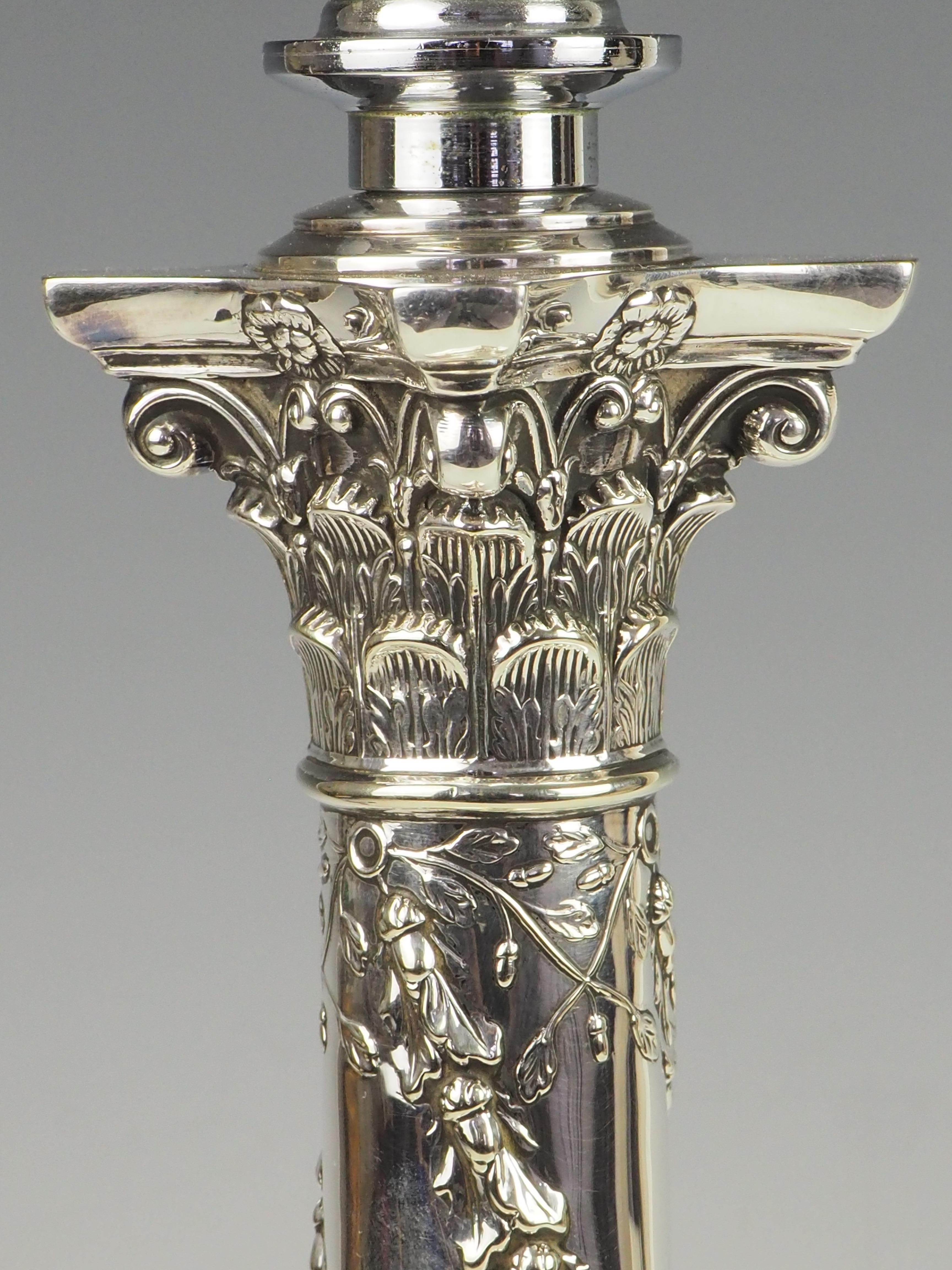 Antique Silver Plate Corinthian Column Table Lamp For Sale 2