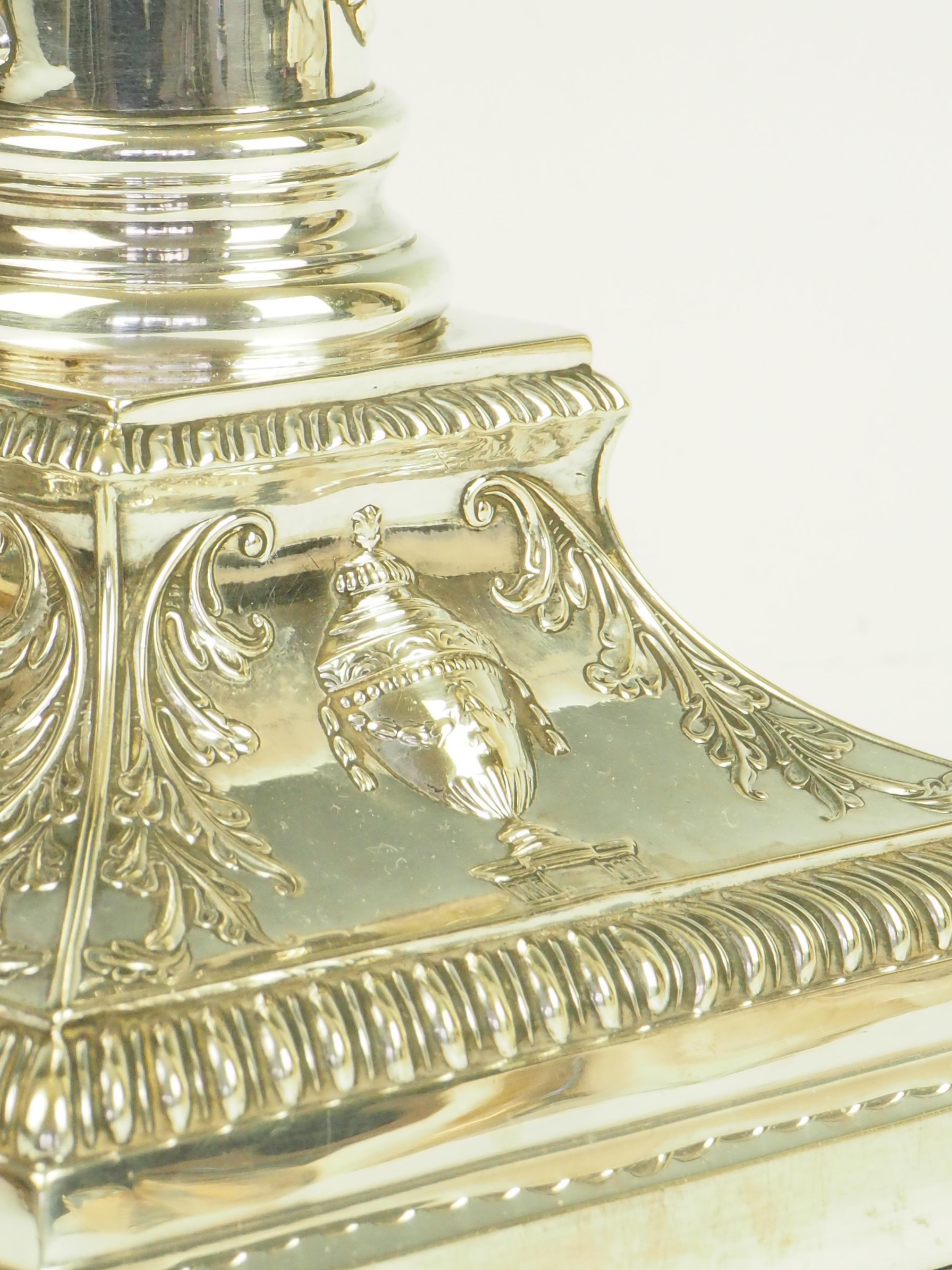 Antique Silver Plate Corinthian Column Table Lamp For Sale 5