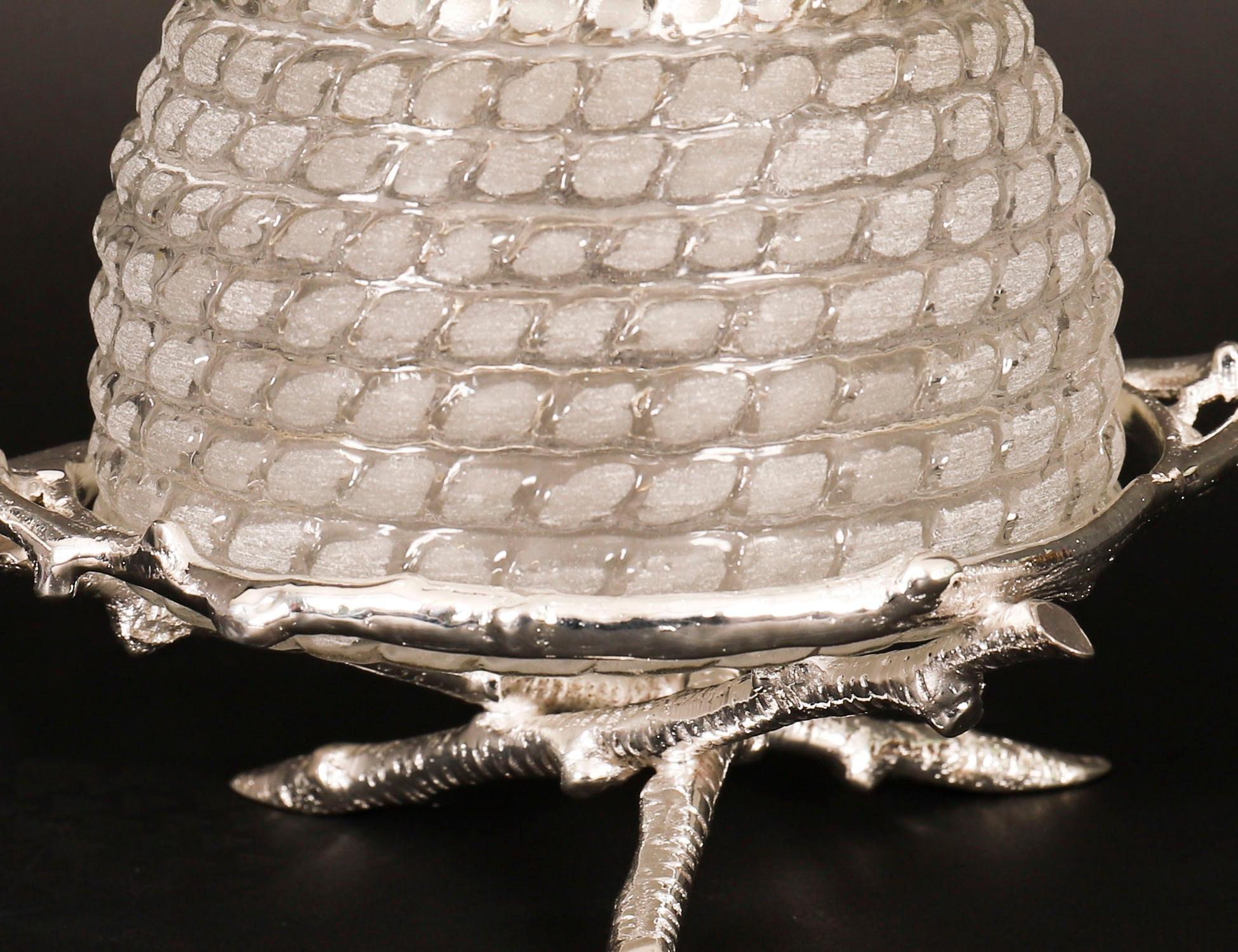 Antique Silver Plate & Cut Glass Honey Jar on Stand 20th Century en venta 6