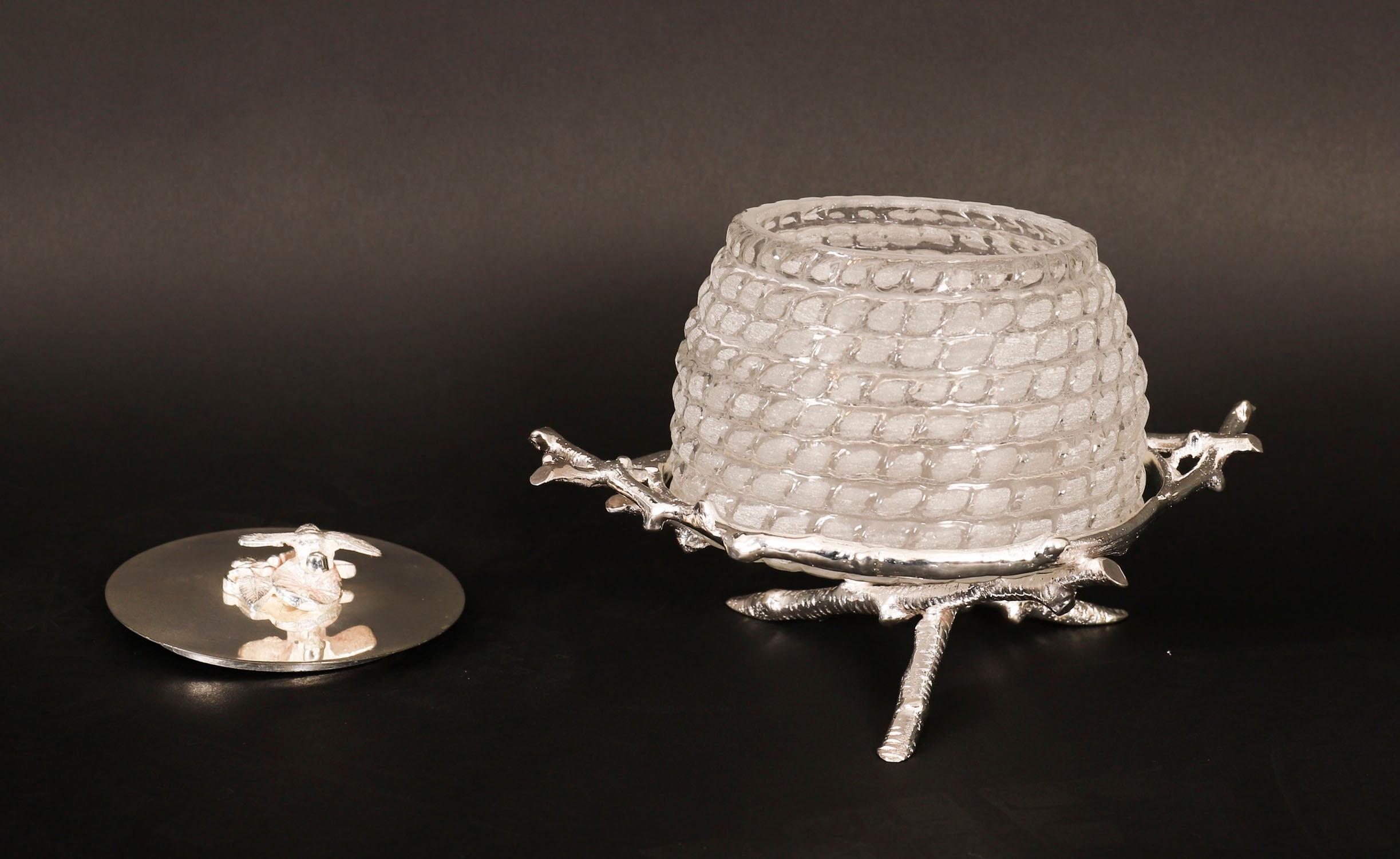 Antique Silver Plate & Cut Glass Honey Jar on Stand 20th Century en Bueno estado para la venta en London, GB
