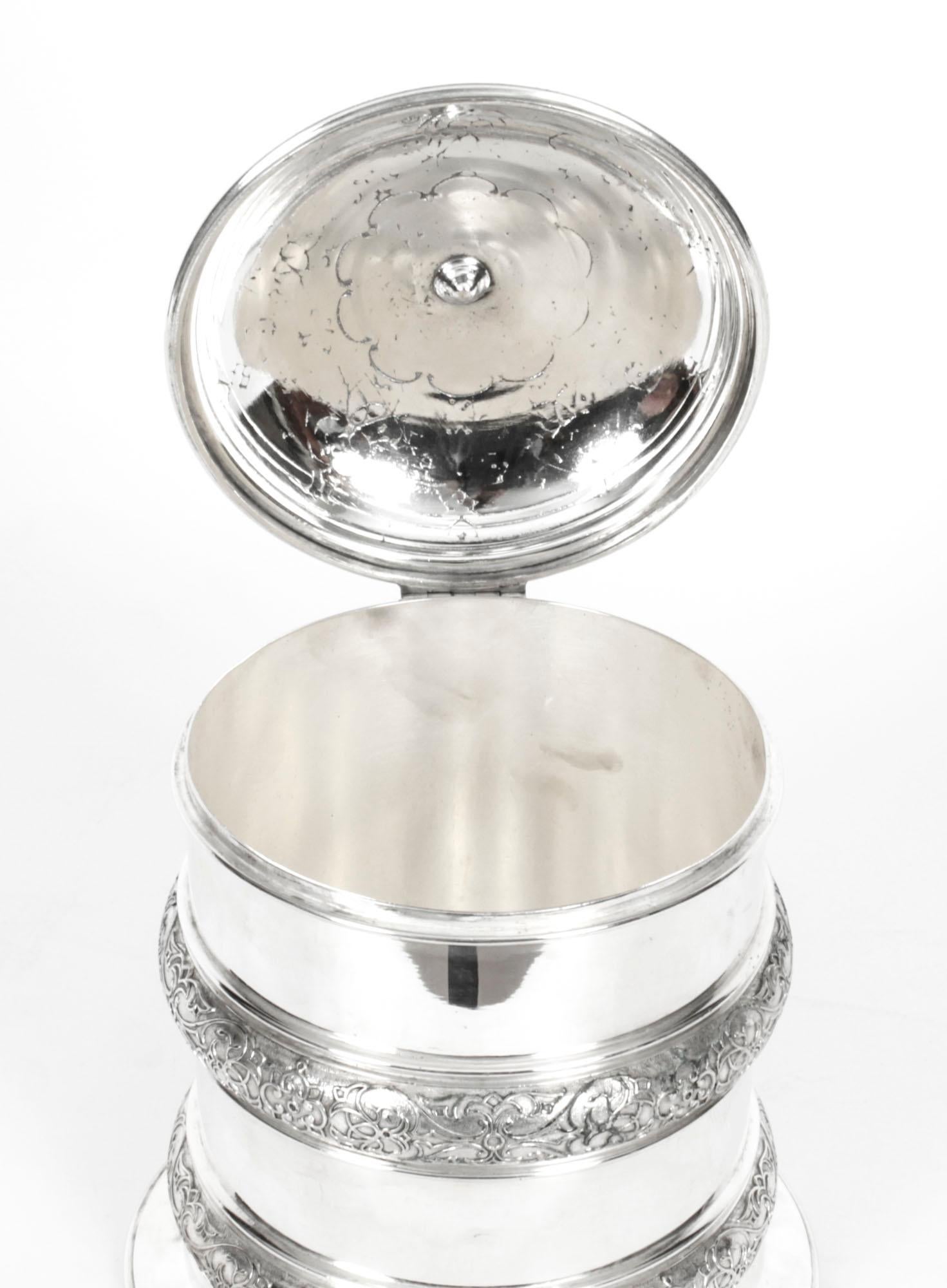 Antique Silver Plate Drum Biscuit Box Elkington & Co, 19th Century In Good Condition For Sale In London, GB