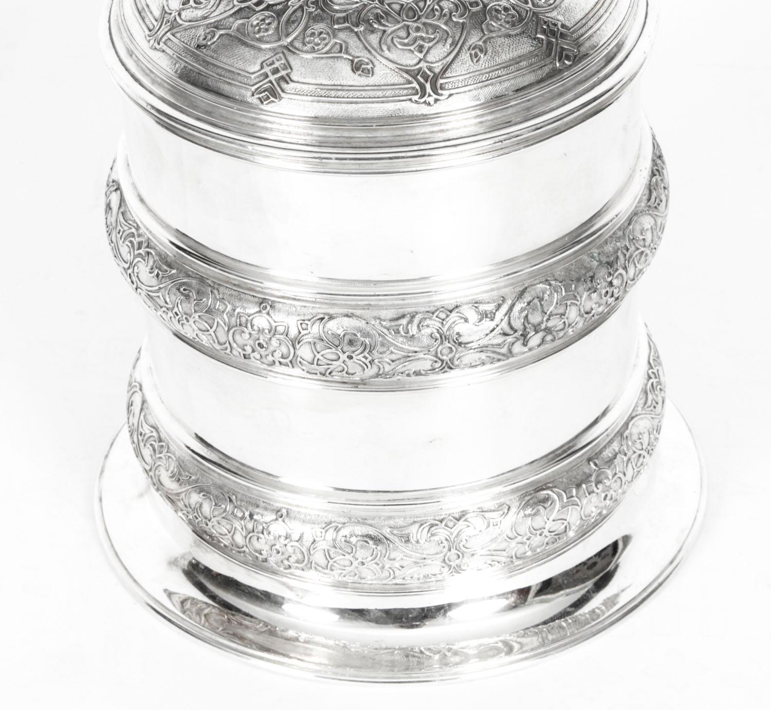 Antique Silver Plate Drum Biscuit Box Elkington & Co, 19th Century For Sale 1