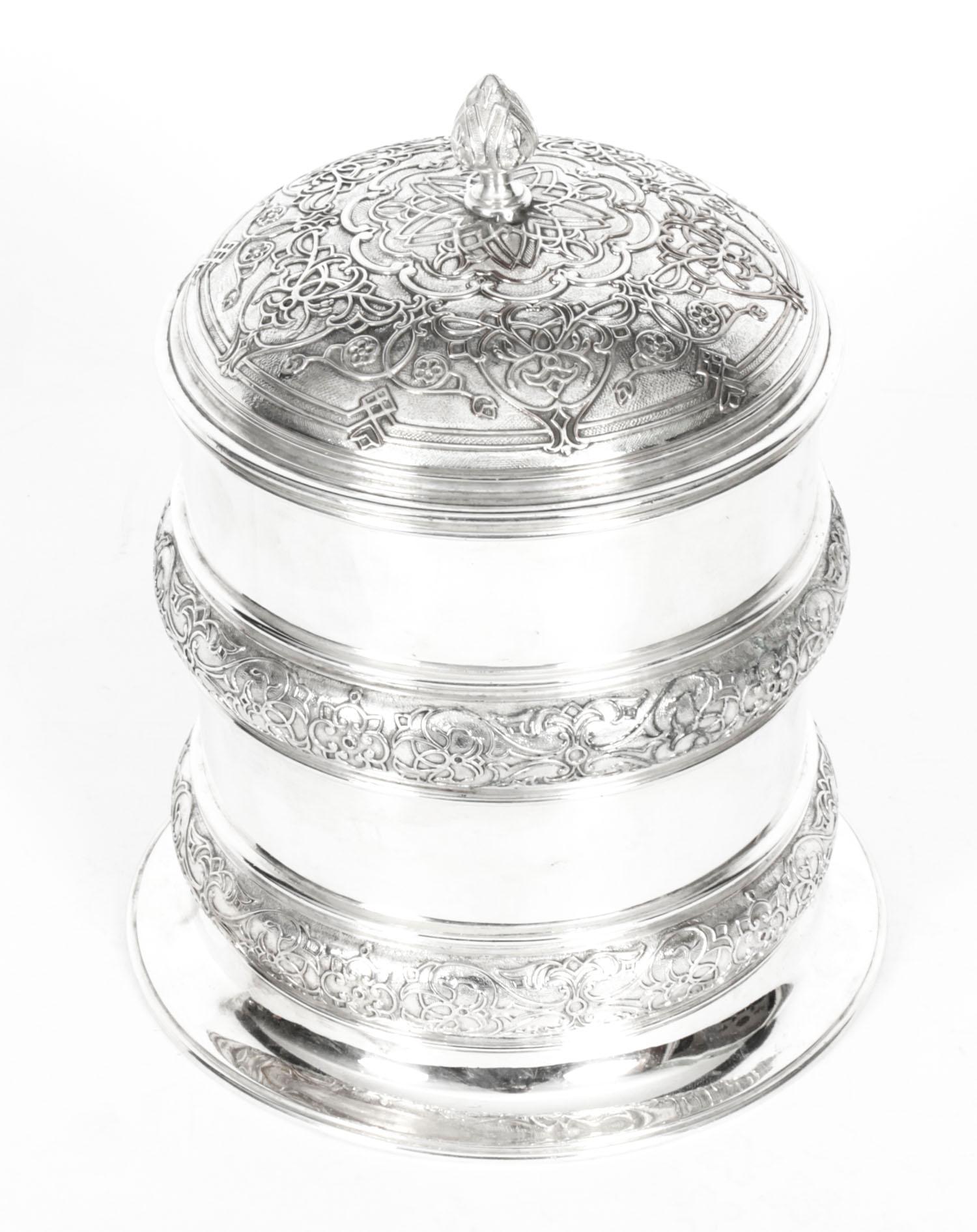 Antique Silver Plate Drum Biscuit Box Elkington & Co, 19th Century For Sale 2